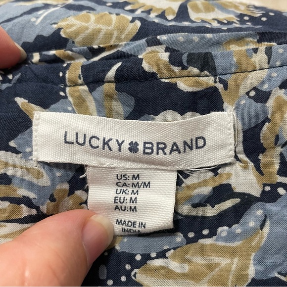 Lucky Brand Floral Embroidered Cottagecore Mini Dress Navy Beige White Size M - Picture 10 of 11